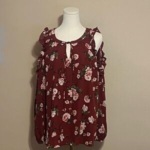 Like New K Jordan Burgundy Floral Blouse